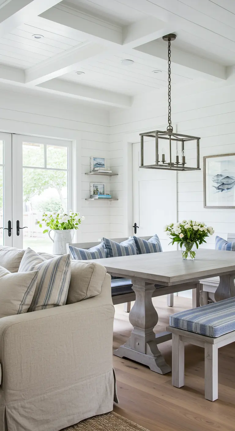 A cozy fireplace scene with a faux fur throw on the sofa and logs in wicker baskets.