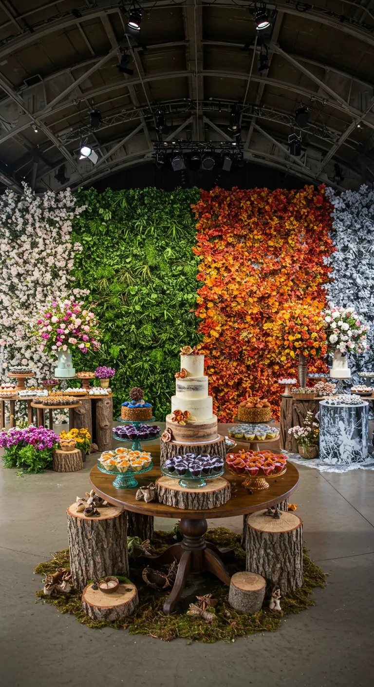 Grand party space with four distinct seasonal backdrops of flowers and foliage.