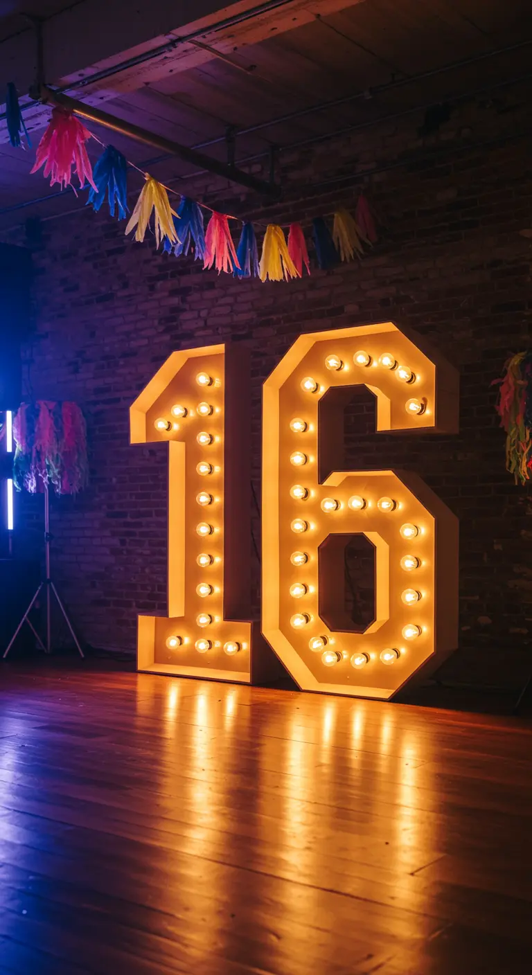Large, light-up marquee numbers spelling 