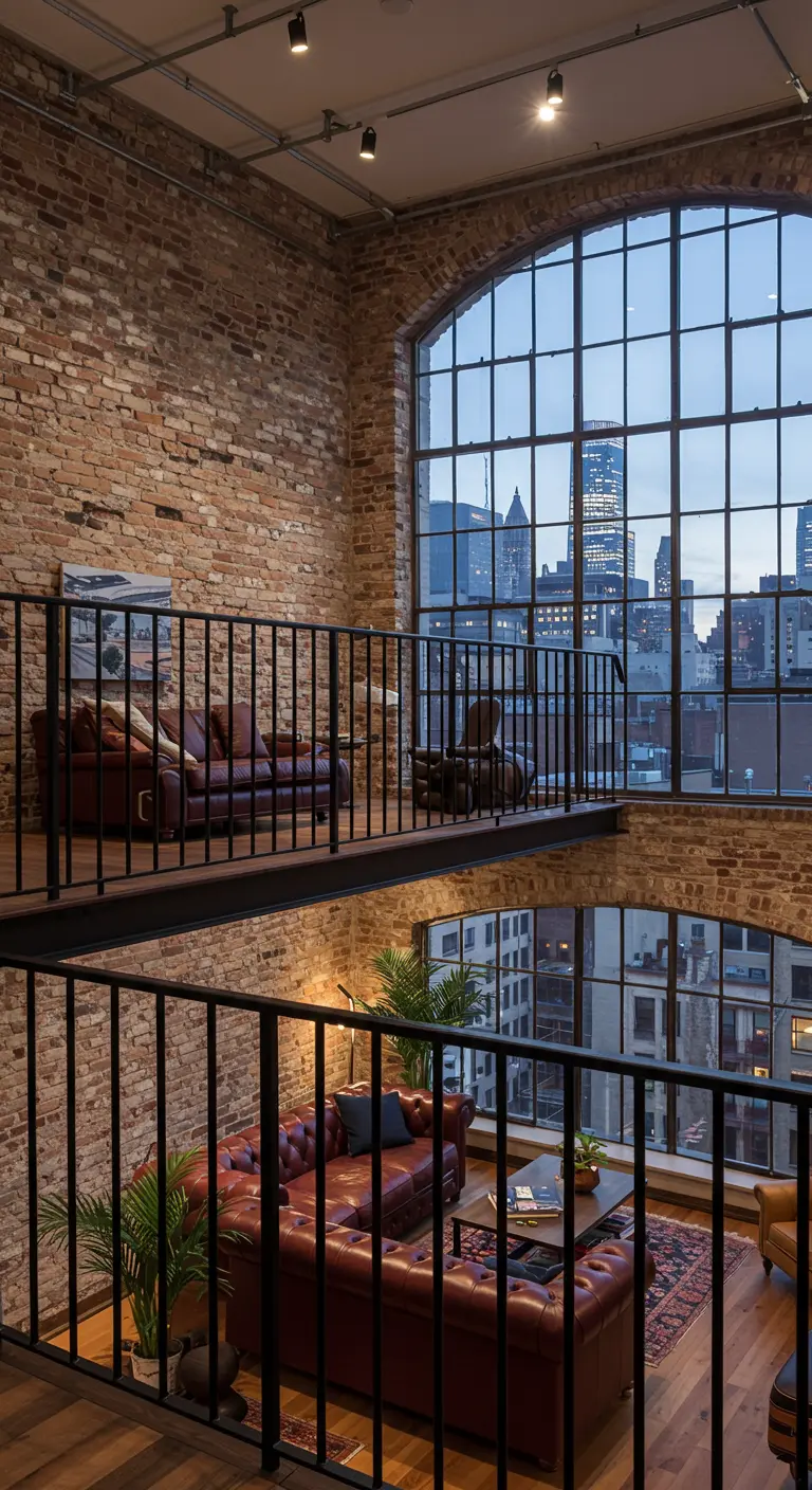 Two-level loft living area with a mezzanine overlooking the main floor.
