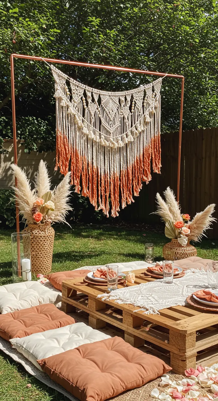 A dip-dyed macrame wall hanging at a boho picnic